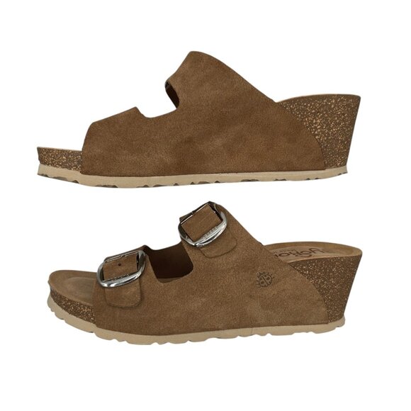 Yokono Suede Double Strap Buckle Wedge Sandal (8) - Picture 6 of 16